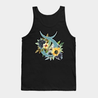 Taurus Horoscope Zodiac Blue Sunflower Design Tank Top